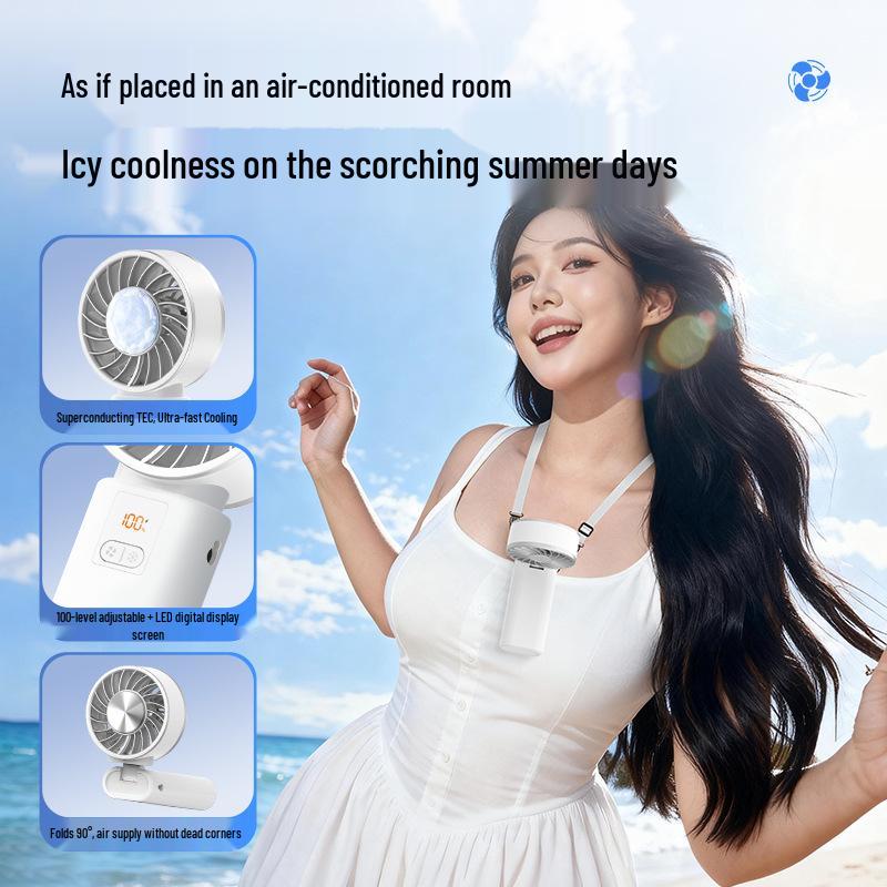 26 New Folding Handheld Fan with Cold Compress, HD Display, & 100 Levels of Speed