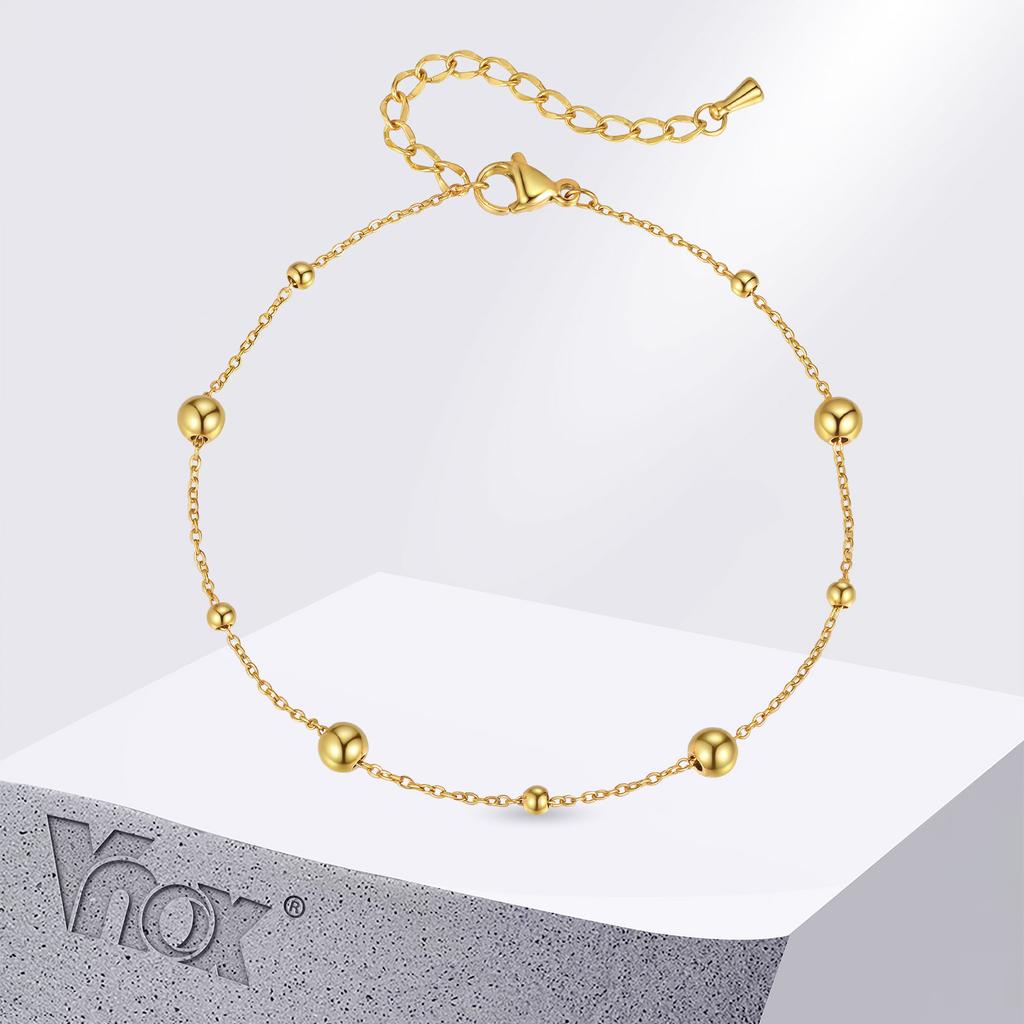 Vnox Stainless Steel Small Beads Anklets, Simple Gold Color 21-26cm Adjustable Chain Foot Bracelet, Fashion Jewelry Gifts