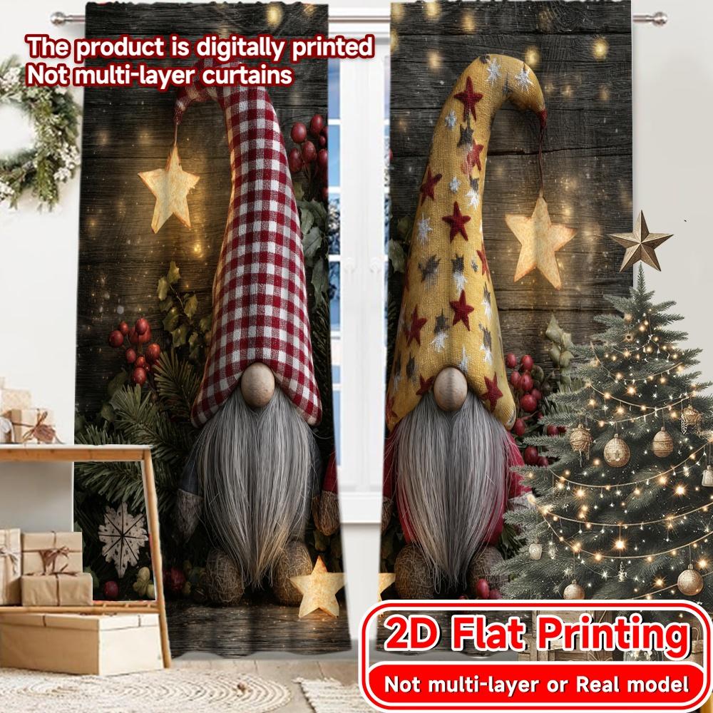 

Light Filtering Flat Printing Festive Gnomes Curtains Polyester Easy Install Holiday Use Living Room Curtain Set Of 2 Modern Made Washable Ready W100*H70(CM)-Grommet top&1PCS