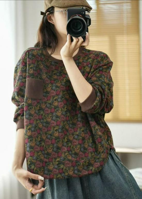 2026 Spring Artistic Printed Round Neck Loose Casual Women's Sweatshirt