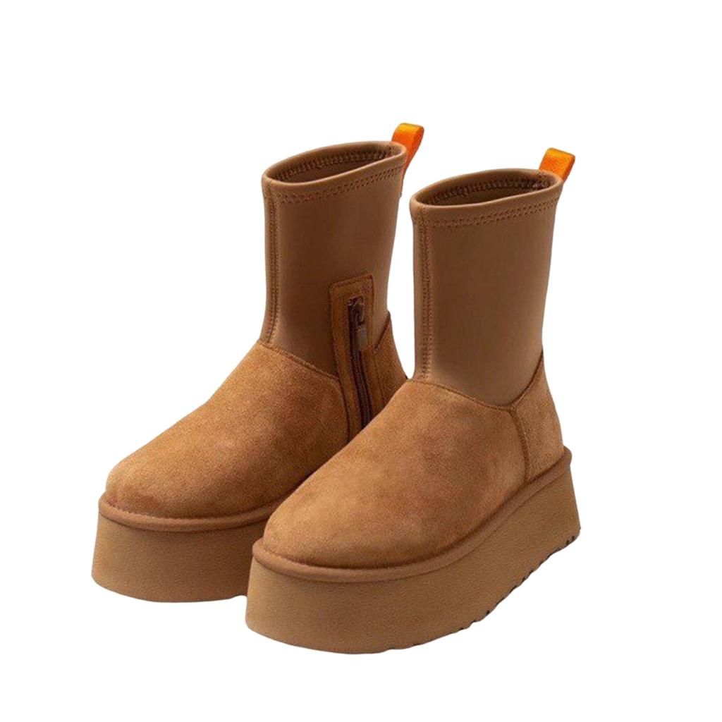 Brown Shoes for Women Black Round Toe Chunky Sock Suede Womens Snow Boots Platform Boot Female Gothic Sale Chic and Elegant