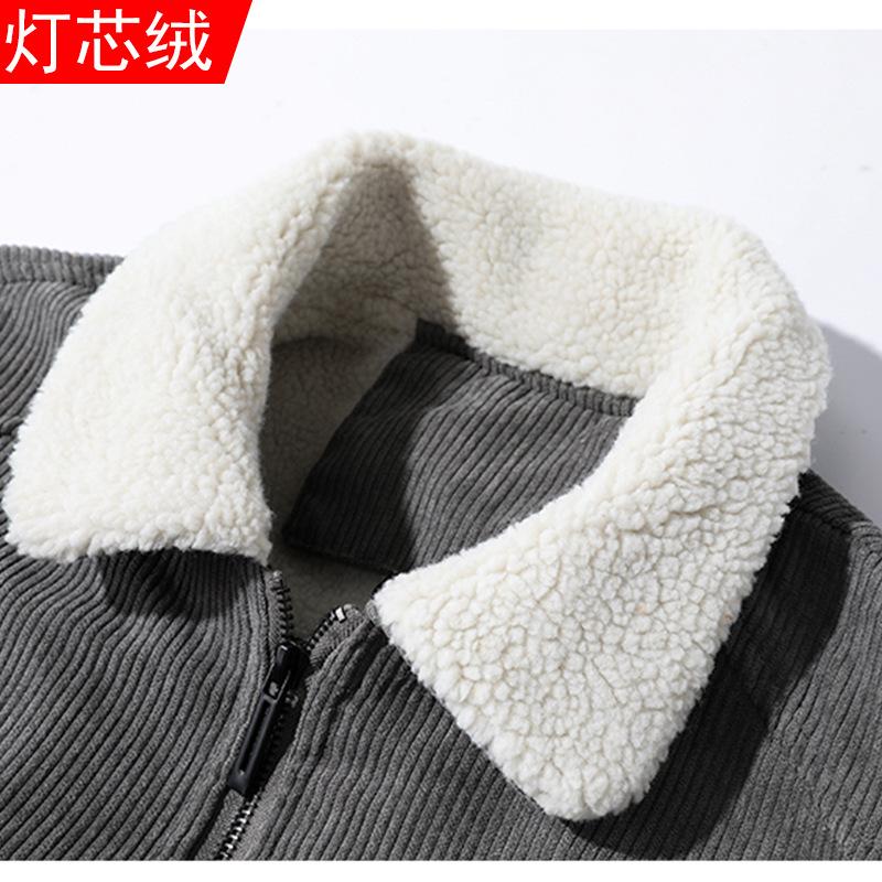 Winter Corduroy Jacket Men's Gown Cotton Fleece Winter Cotton Jacket Lapel Lamb Fleece Men's Jacket Dad's Wear