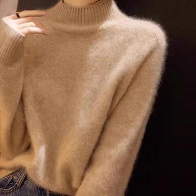 Neuer Kaschmirpullover für Damen für Herbst und Winter Lockerer Pullover mit halbem Rollkragen Modischer Langarm-Strickpullover