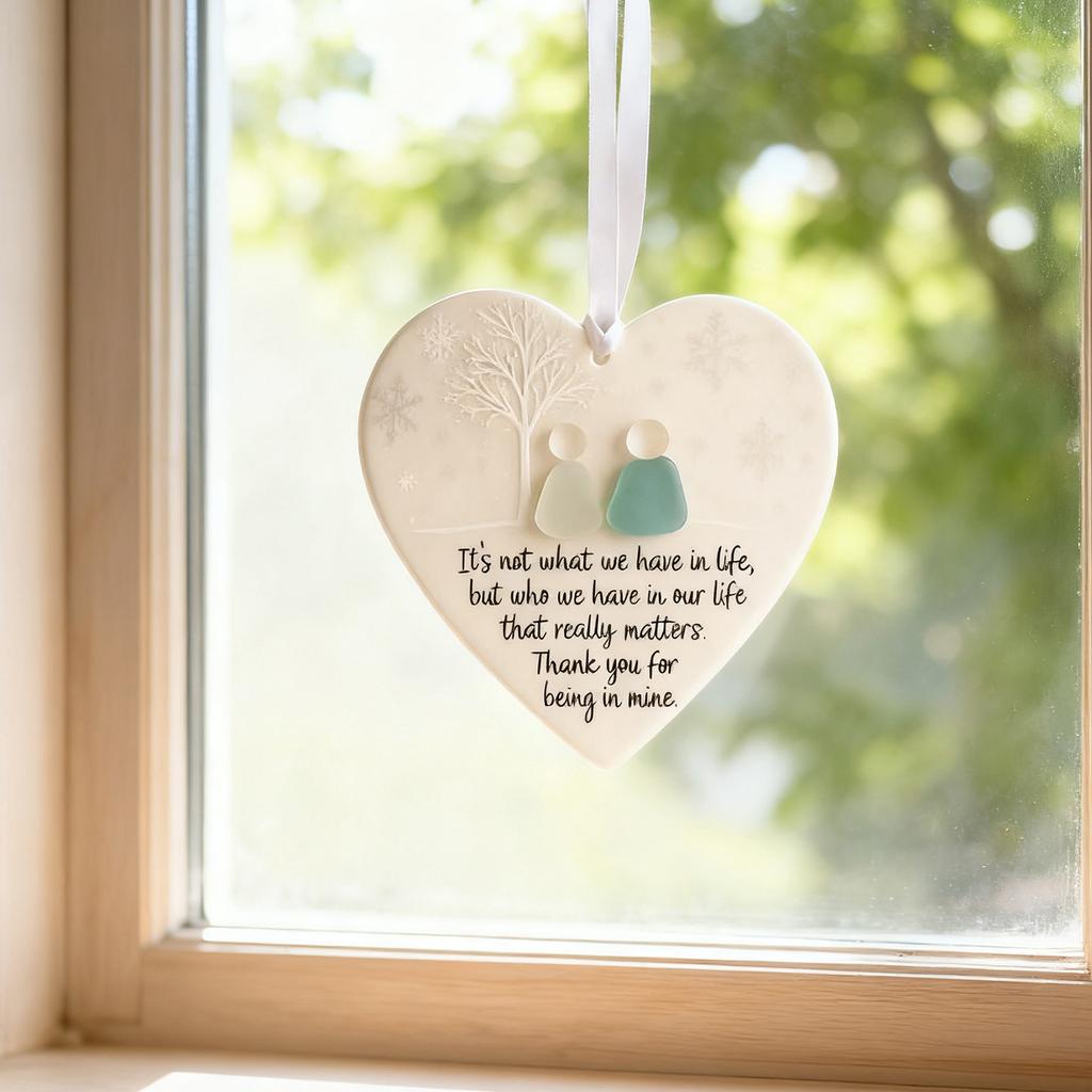 Heart-Shaped Sea Glass Friendship Decor Timeless Keepsake Heart Hanging Pendant for Girls Teens Women Adults True Friends