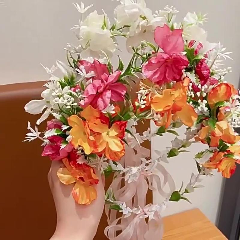 Children'S Headband Princess Super Fairy Wreath Headdress Girl Forest Series Simulation Flower Ribbon Headband Girl Head