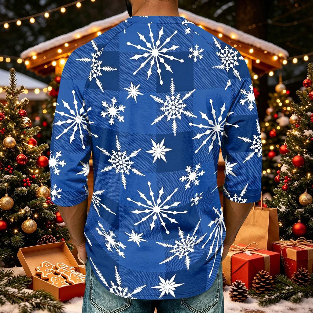 Men's Casual Shirt with Raglan Three-Quarter Length Sleeves Christmas Print Pullover