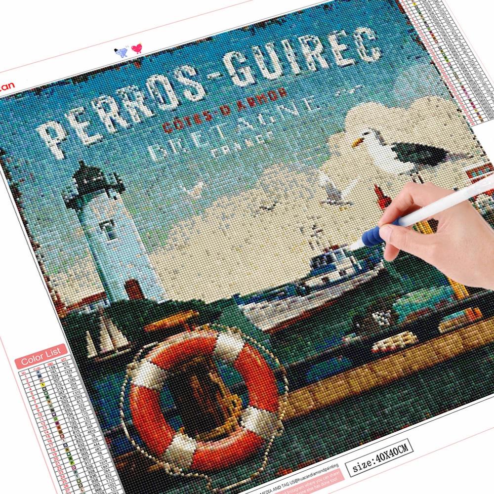 5D Diamond Painting Lighthouse Craft Kit Handmade Gift Diamond Embroidery Landscape Art Rhinestone Sailboat Home Decor