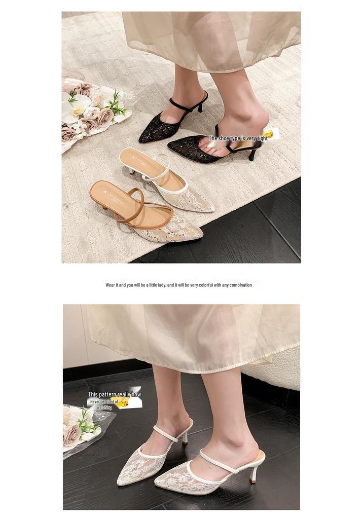 Französische Feen-Netz-Spitz zulaufende Schnür-Stiletto-Sandalen für Damen - Sommer 2026 Edition