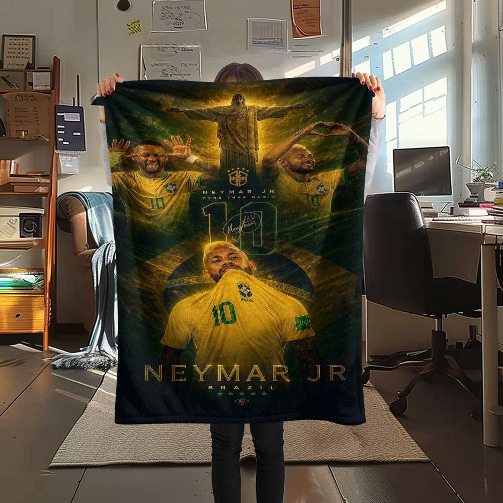 1PC Neymar Jr Patterned Flannel Blanket Suitable For All Seasons for Home Decor Warmth and Comfort Gifts Holiday Present