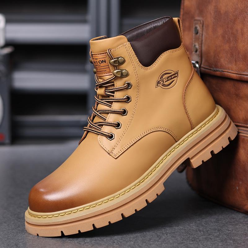 

Мужские зимние шерстяные кожаные ботинки Martin – желтые, теплые, с бархатной подкладкой 41 First Layer Leather