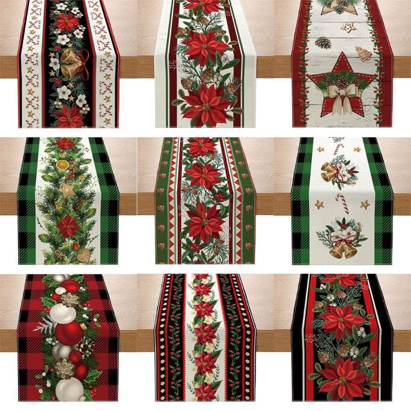 180x33cm Table Runner Christmas Table Cover Tablecloth Snowflakes Flowers Trees