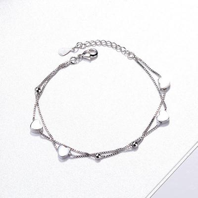 Sterling Silver S925 Silver Bracelet, Fashionable and Sweet Love Bracelet, Simple Double-layer Heart-shaped Ball Hand Ornaments, Temperament Jewelry