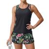 Women’s Two Piece Tankini Swimsuit Set with Floral Print Athletic Tank Top and Swim Shorts for Beach Pool Sports