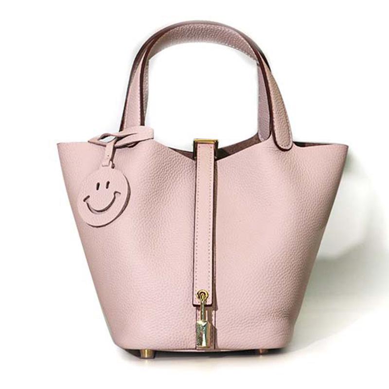 Women's Genuine Leather Bucket Handbag - Large Capacity, High-End Cowhide Veggie Basket Style