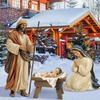 1 Set Wooden Nativity Garden Stakes Christmas Outdoor Joseph Mary Baby Jesus Decorations Holy Family Stakes for Yards Lawns Decor