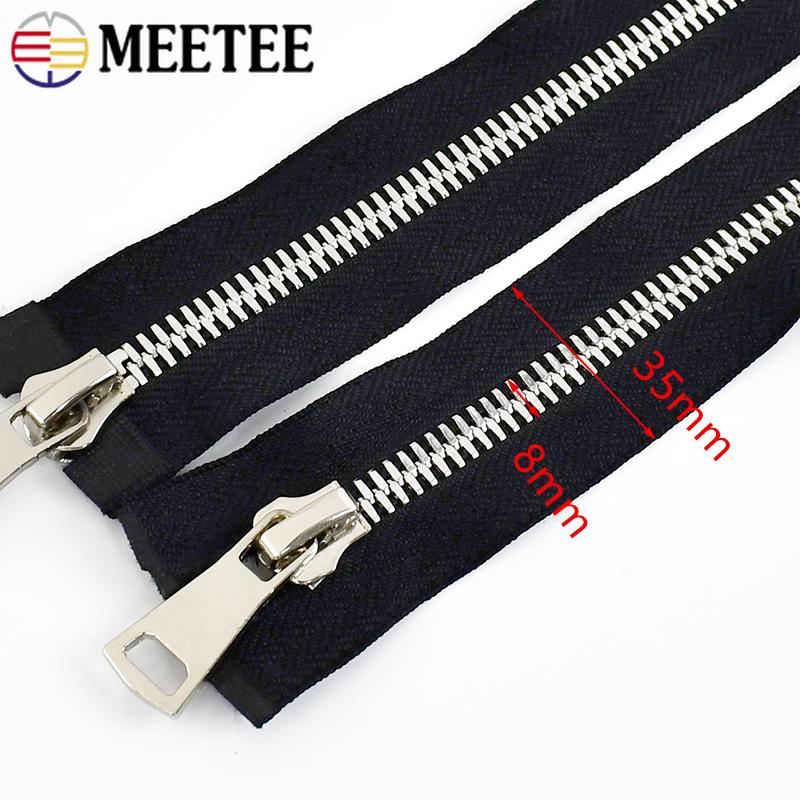 Meetee 70/80/90/100cm 8# Cremalleras Metálicas de Extremo Abierto con Doble Deslizador Cremalleras para Ropa Bolsas Cierres de Bloqueo Automático Accesorios de Costura DIY para Reparación