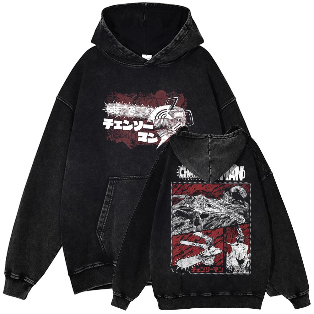 

Manga Chainsaw Man Denji Pochita Print Hooded Men Women Cotton Hoodies Retro Washed Streetwear Harajuku Casual Loose Sweatshirt XXL чорний