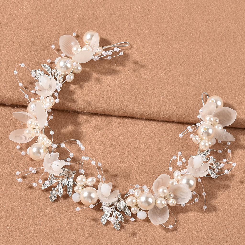 Pearls Headbands for Women Girls Bride Wedding Hairbands White Flower Tiaras and Crowns Korean Fashion Headdress Hair Jewelry