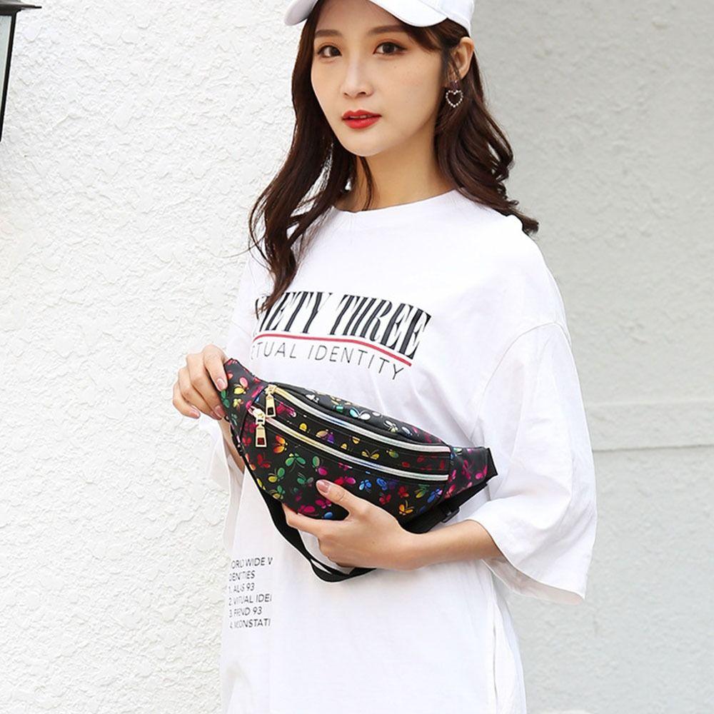 Double Zipper Waist Bag Sports Waist Pack Colorful Printed Small Coin Bags PU Crossbody Bag Running Bags Cycling Shoulder Bags