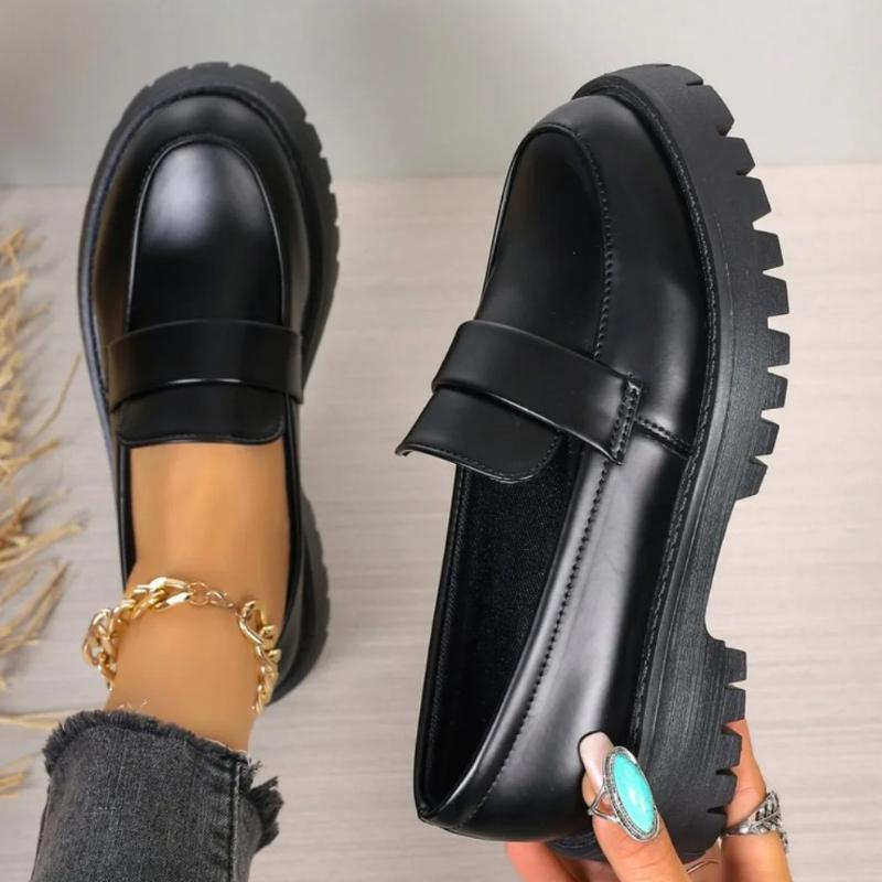 Fashion British Style Platform Loafers Women 2025 Plus Size Round Toe Single Shoes Woman Thick Bottom Pu Leather Oxfords Zapatos Mujer