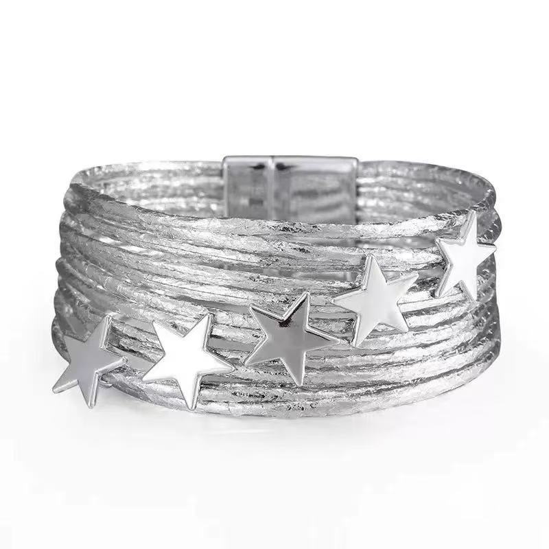 JYL TS Bracelet Star Leather  Magnetic Multi-layer Enhances Charm & Attraction Silver кварц