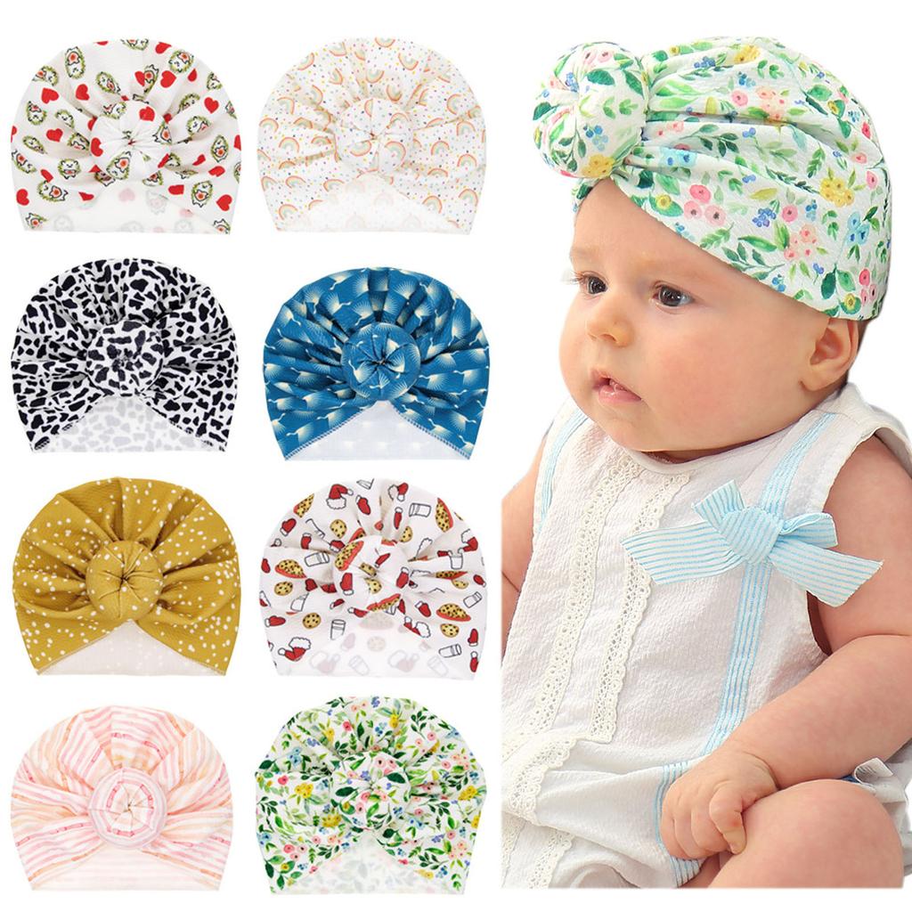3PC Newborn Baby Boy Girl Floral Print Headwear Turban Hat Accessories
