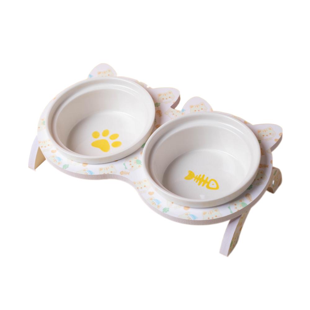 Cervical Protection Ceramic Cat Bowl with Stand Double Bowl Cat Feeding Dish  Water