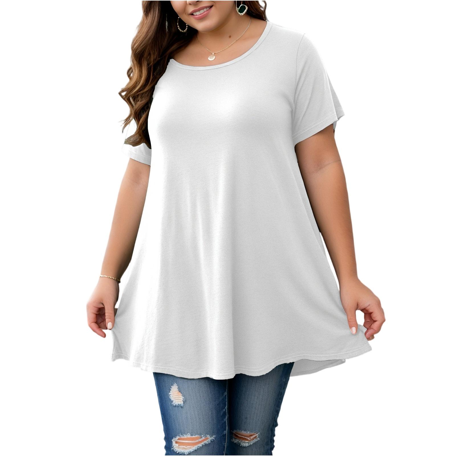 Women s Plus-Size Fashionable Casual Loose-Fit Short-Sleeve Top XXXL белый