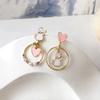 1 Pair Stud Earrings Japan Korea Style Hollow Ring Rhinestone Faux Pearl Gift Fun Cartoon Cat Love Heart Girls Drop