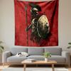 Spartan Warrior Spear Shield Wall Tapestry Red Splash Greek Soldier Art Decor for Man Cave Bedroom Gym Gift