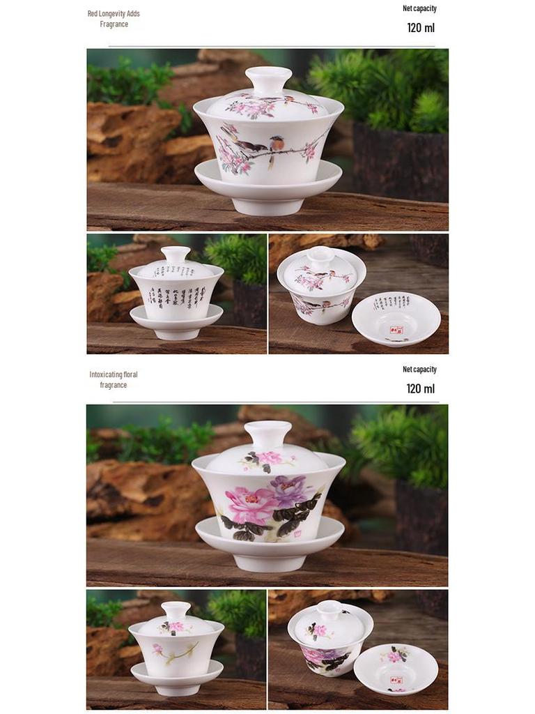 Gaiwan Teacup Set: Blue and White Ceramic with Lid, 120ml Capacity