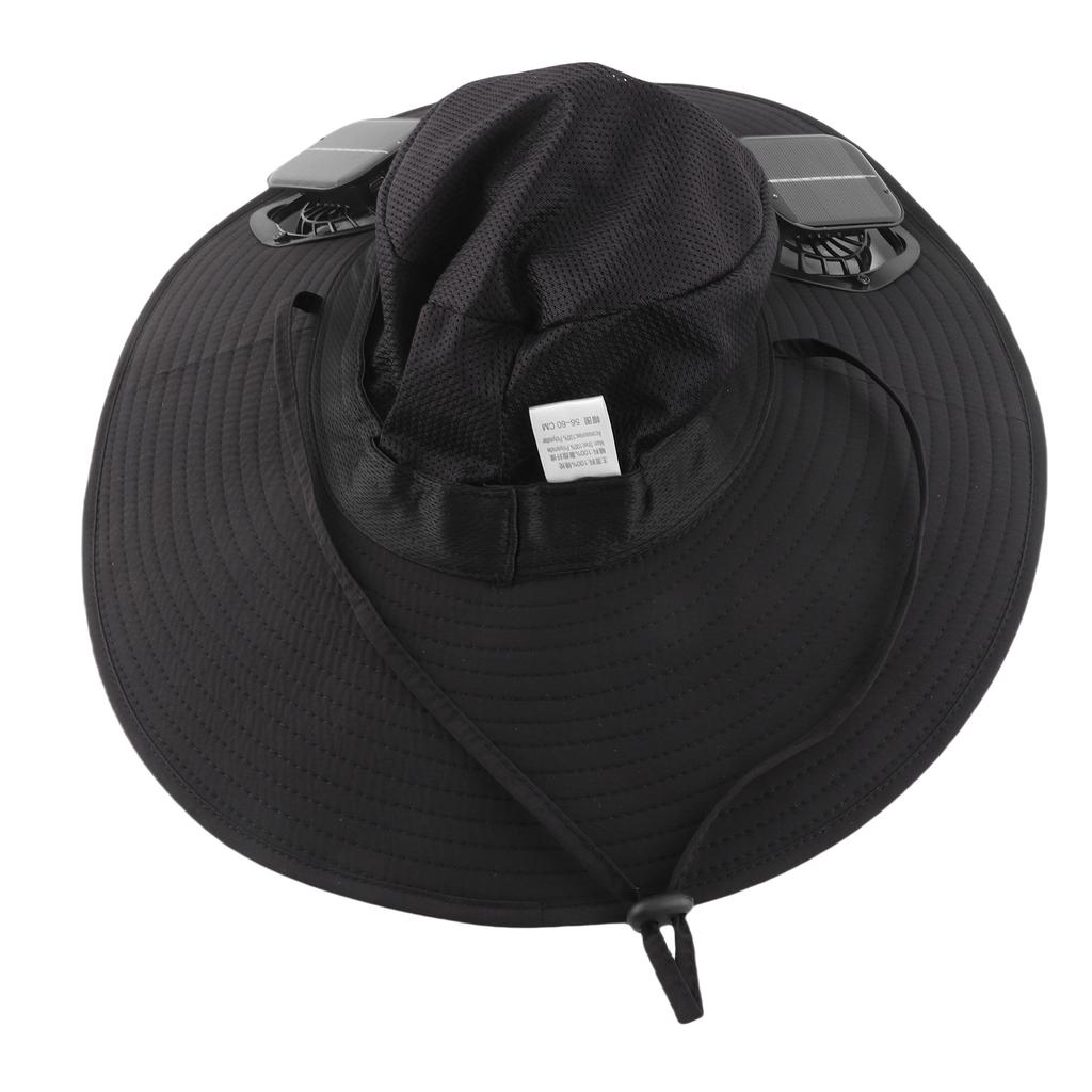 Solar Fan Hat USB Charging and Solar Powered Double Fans Wide Brim Sun Hat for Fishing Beach Black