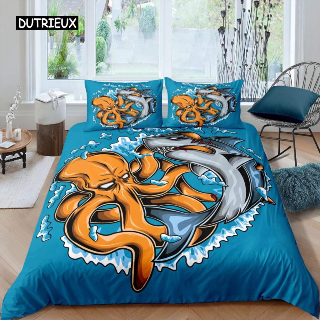 Octopus Duvet Cover Set Microfiber Green Octopus Tentacles Twin Bedding Set Sea Marine Theme Underwater Animal Comforter Cover