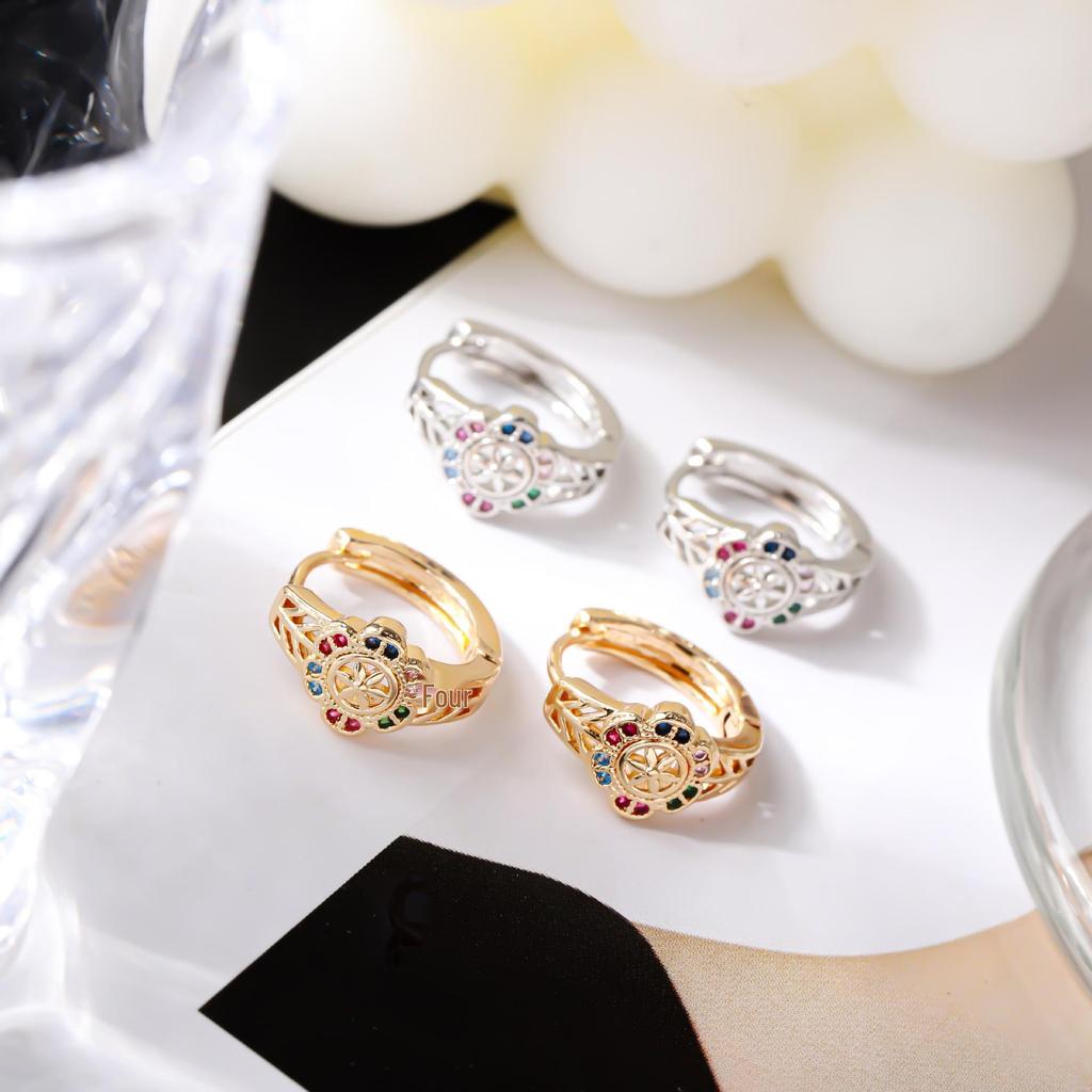 Exquisite Micro-Set Colored Diamond Flower Earrings - Light Luxury Zircon Women's Accessories.