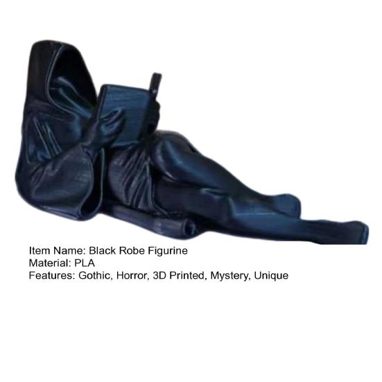 Gothic Fantasy Black Robe Reading Statue 3D Printed Mystery Lying Reading Sculpture for Halloween Shelf Desktop