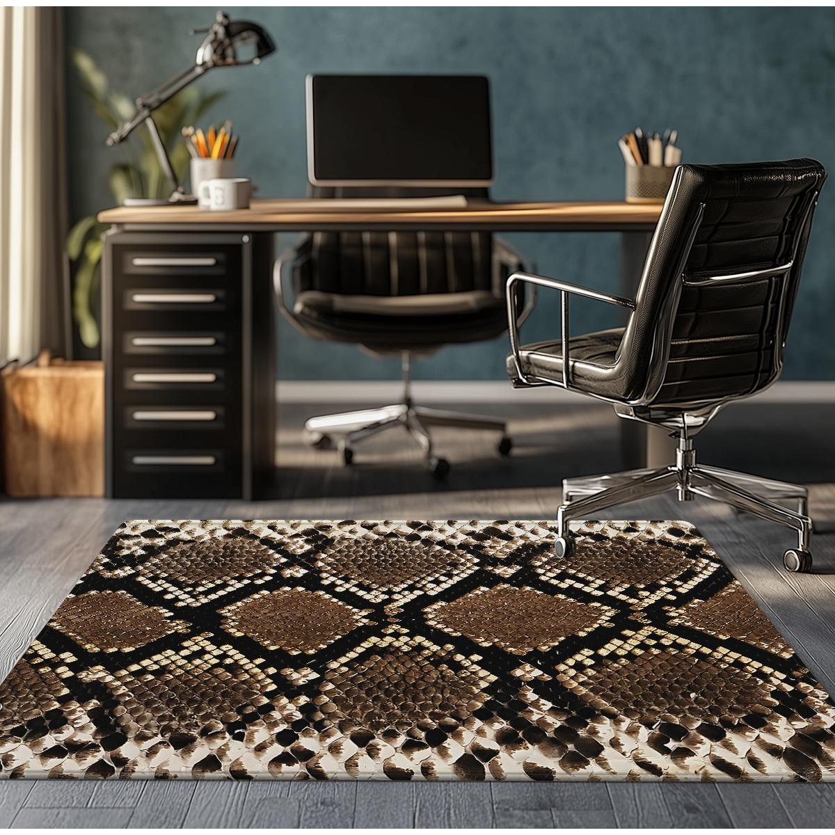 

Snake skin pattern plush rug modern office decor anti slip floor mat stylish animal print carpet for home living room bedroom 50x 80cm