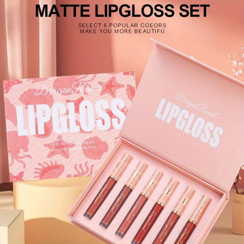 6 Stück/1 Box Lipgloss-Set, flüssiger Lip Rouge, mattierter Lippenstift, wasserfeste Lippenglasur, einfach zu färben