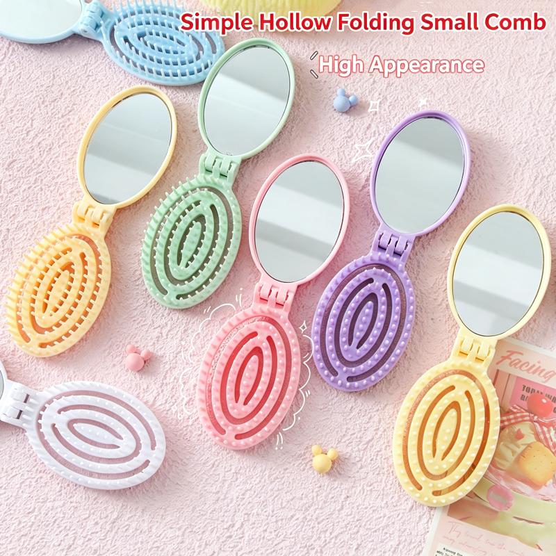Portable Folding Hair Comb With Mirror, Lightweight & Travel-Friendly For On-The-Go Styling. A Perfect Gift For Women & Girls.