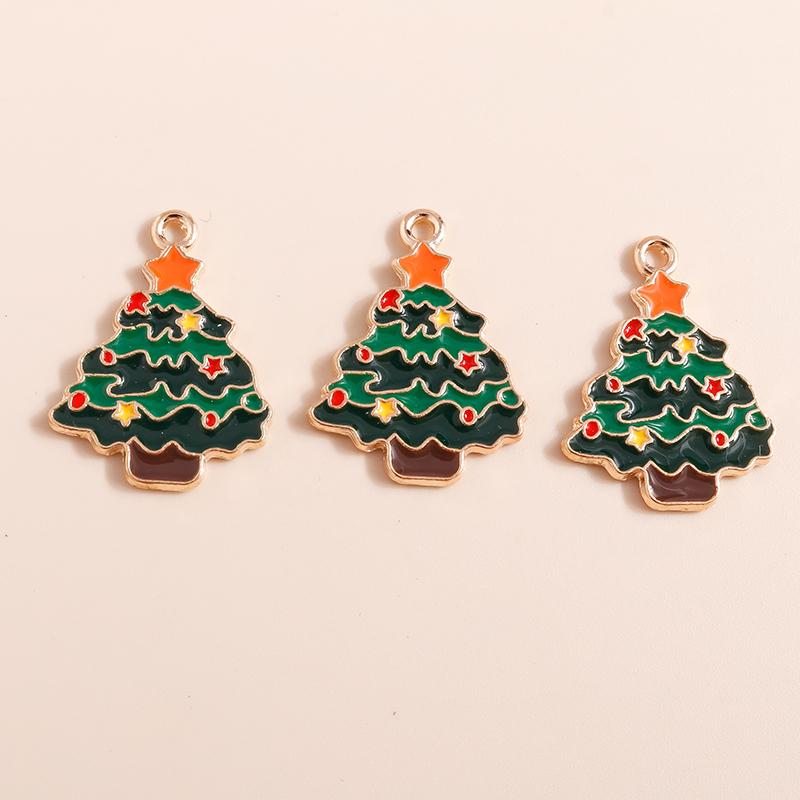 10pcs Enamel Christmas Tree Snowman Pendants Charms for Jewelry Making Earrings Necklace DIY Bracelet Accessories Supplies