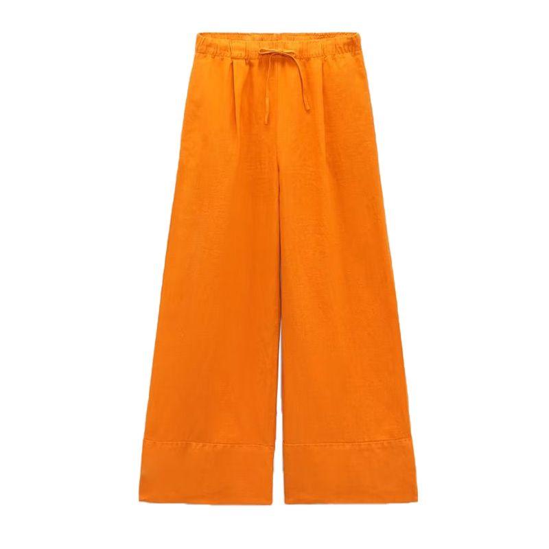 Spring New Arrival Casual Two-Piece Suit Hanging Collar Linen Tops 4043249 Linen Wide Leg Pants 4043243