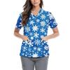 Women's Cute Bow Printed Work Clothes V-neck Double Layer Pockets Basic Short Sleeve Top Pullover