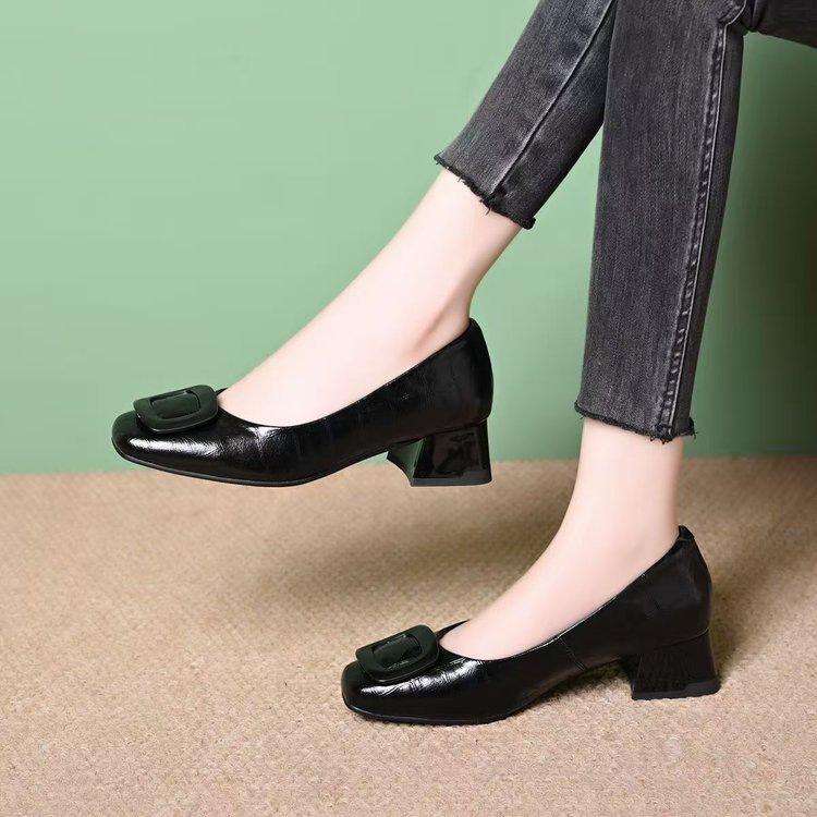 French retro thick-heeled small leather shoes, new square-headed shallow-mouth single shoes in autumn