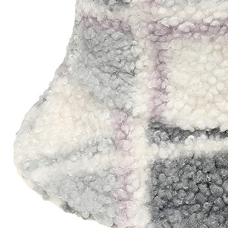 Color Patch Lattice Plush Basin Hat Small for Fresh Grid Fisherman Hat Plush Outdoor Trend Casual Autumn Winter All-matc