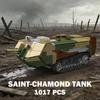 1:35 Měřítko MOC WW1 Vojenský Francouzský Saint Chamond Tank Model Stavebnice Druhá světová válka Armáda Těžký Tank Kostky Hračka pro Děti Dárek