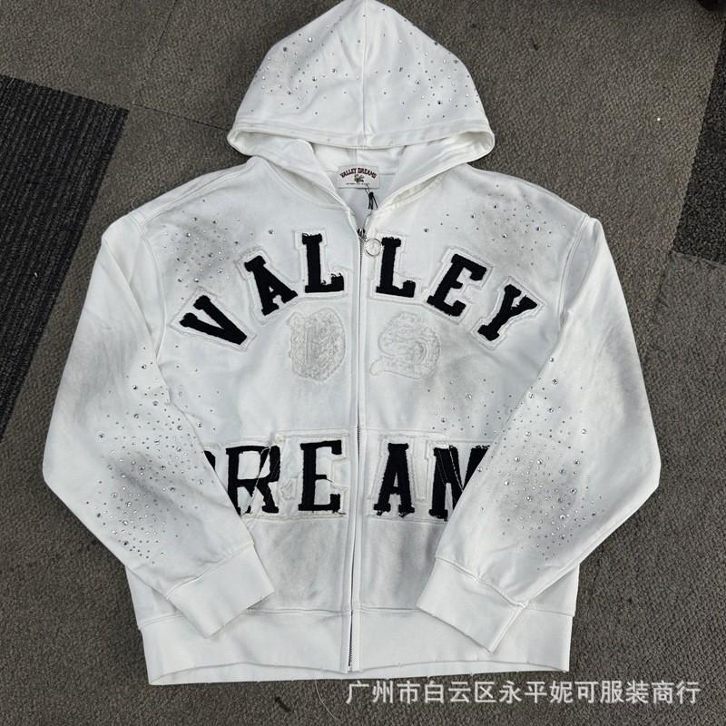 Premium Streetwear Hoodie With Rhinestone Embellishment Oversized Zip-Up Sweatshirt Men Cotton Blend Loose Fit