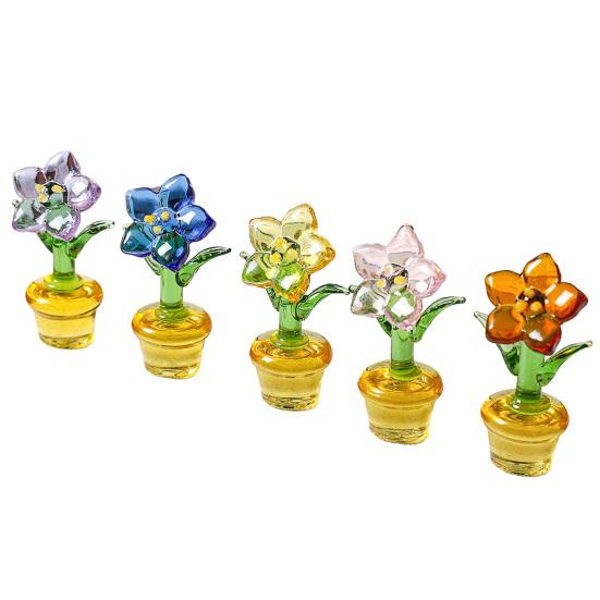 Handcraft Glass Flowers Figurines Hand Blown Mini Potted Flower Ornament Collectible Floral Gifts for Mother's Day Birthday Christmas