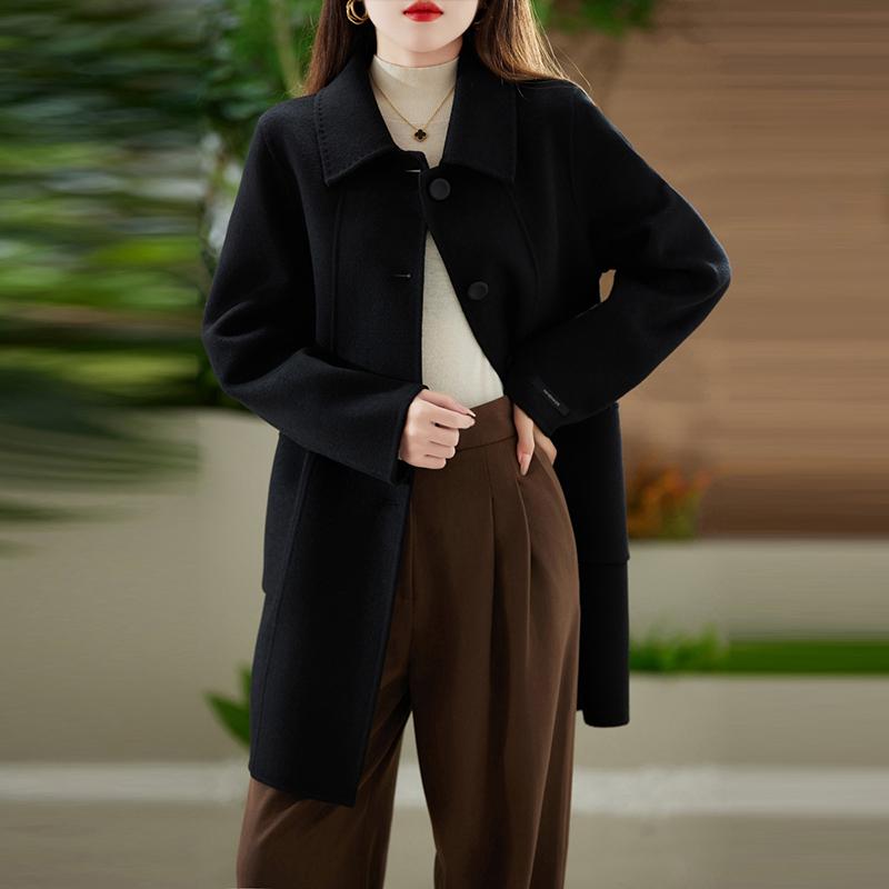 100% Wool Women Coat TIDENOVEL Autumn Wool Long Coat Handmade Pea Coat Winter Warm Wool Long Jacket Overcoat