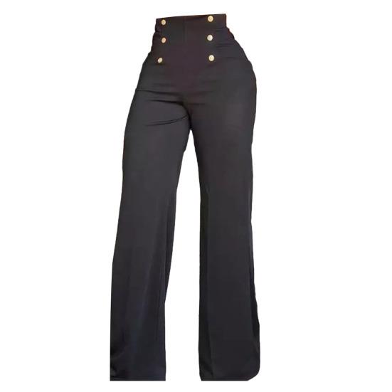 

High Waist Trousers Straight Leg Casual Pants for Women Soft Flared Trousers Double-Breasted Design Pants S чорний