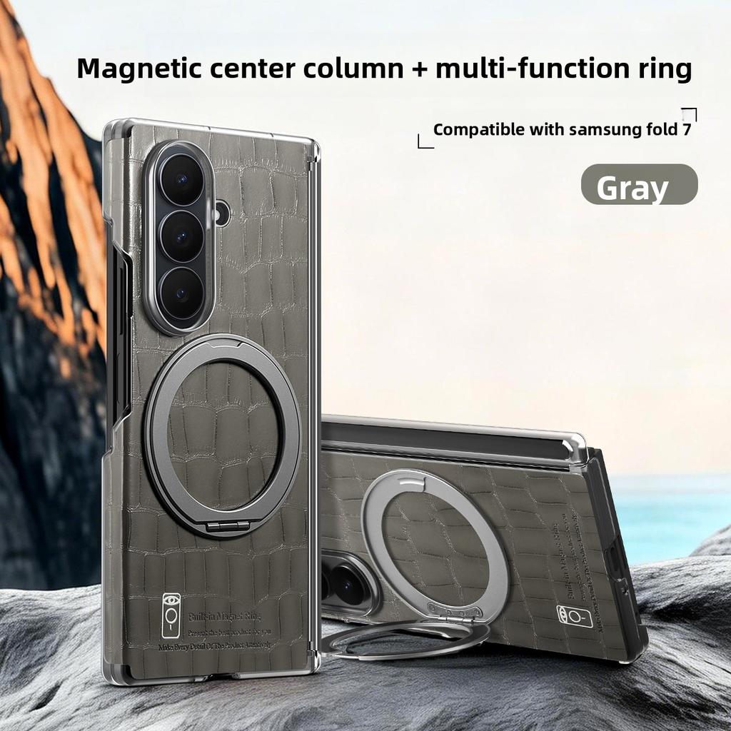 360 Rotating Magneric Kickstand Crocodile Patterned Leather Phone Case for Samsung Z Fold 7 6 5 4 Shockproof For Magsafe Cover