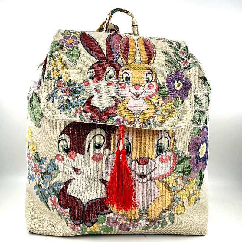 WTEMPO Женские повседневные универсальные ретро холщовые рюкзаки в этническом стиле с вышивкой большой вместимости дорожные сумки для покупок 1pc жёлтый 1648₽